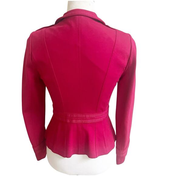 White House Black Market Military Style Fitted Blazer Jacket Sz 0 Fuschia Ponte - Picture 2 of 11